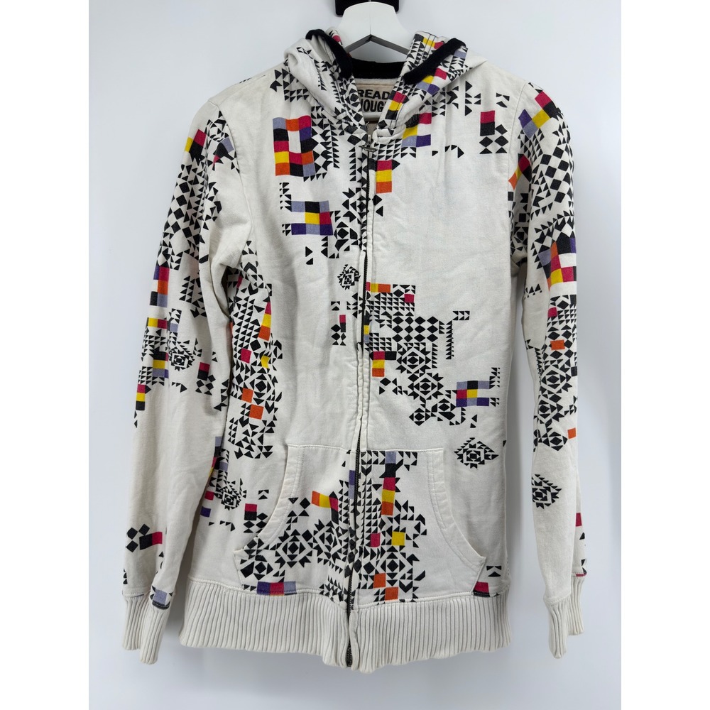 Threads 4 Thought Mens Organic Cotton Geometric Tribal Zip Up Hoodie White M